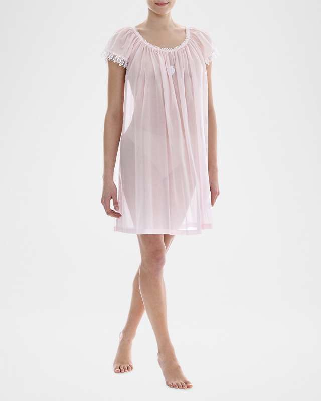 Sissi-2 Ruched Lace-Trim Cotton Babydoll